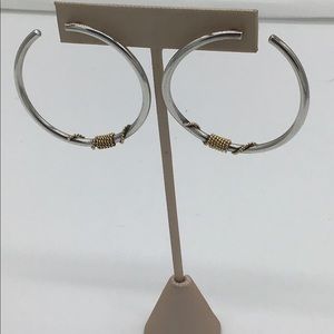 SU 925 TH SS & 14KT Yellow Gold Hoop Earrings
